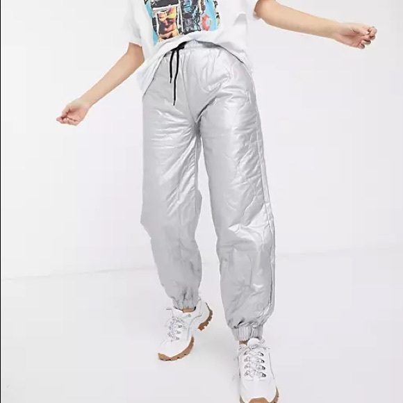 ASOS Vintage Reworked Quilted Joggers in Silver - Picture 1 of 4